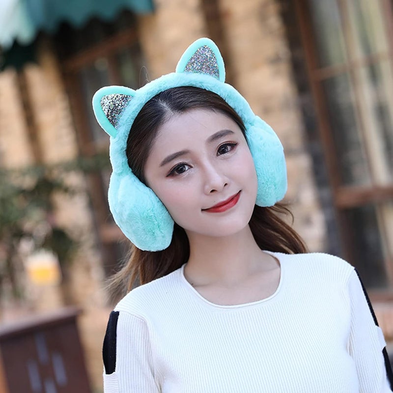CHUANGLI Winter Warm Cat Ear Muffs for Women Girls Cute Catear Earmuff Ladies Headband Faux Fur Earmuffs Plush Ear Warmers - Image 2